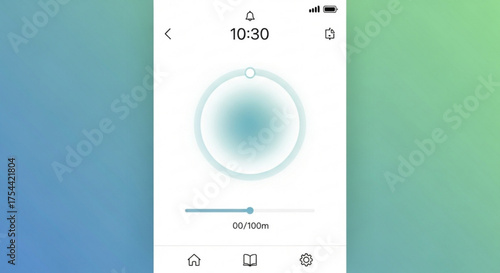 Close up of a smartphone screen showing a meditation app interface with a timer and settings