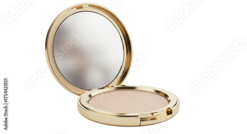 Open compact powder with mirror isolated PNG with Transparent Background