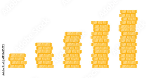 Stacked gold coins show increasing savings and income by age on isolated white background vector illustration
