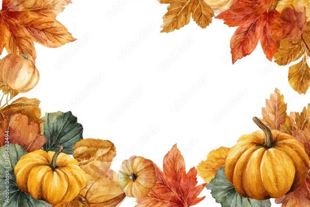 Fototapeta premium Autumn harvest watercolor frame