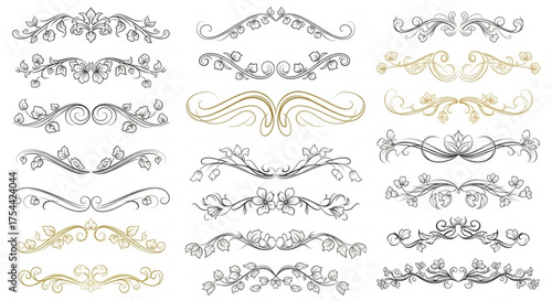 Collection of decorative floral dividers and borders for design, set of elegant vintage elements for invitations, cards, and other creative projects