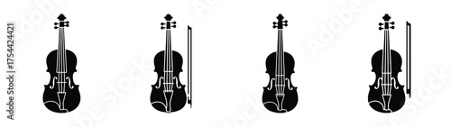 violin minimal silhouette icon set. Hanukkah icons. black color and white background