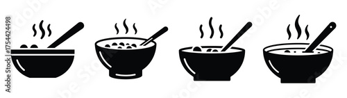 warm soup bowl minimal silhouette icon set. Hanukkah icons. black color and white background