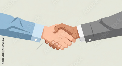 Illustration of a handshake between two people with different skin tones, symbolizing agreement, partnership, or business deal