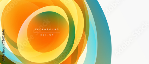 Abstract colorful layers create dynamic visual effect. Smooth gradients blend orange, green, blue hues. Modern design element.