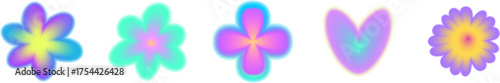 Y2k flower with gradient shine and delicate blur tones. Abstract mesh element, gradient flower aura and soft blur vector effect.