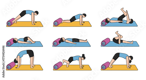 Yoga Poses With Yoga Bolster For Flexibility And Strength Training.