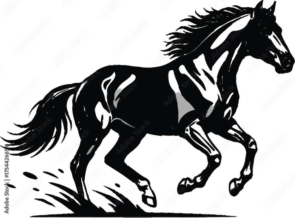 Obraz premium Majestic horse silhouette in dynamic pose with vibrant color accents