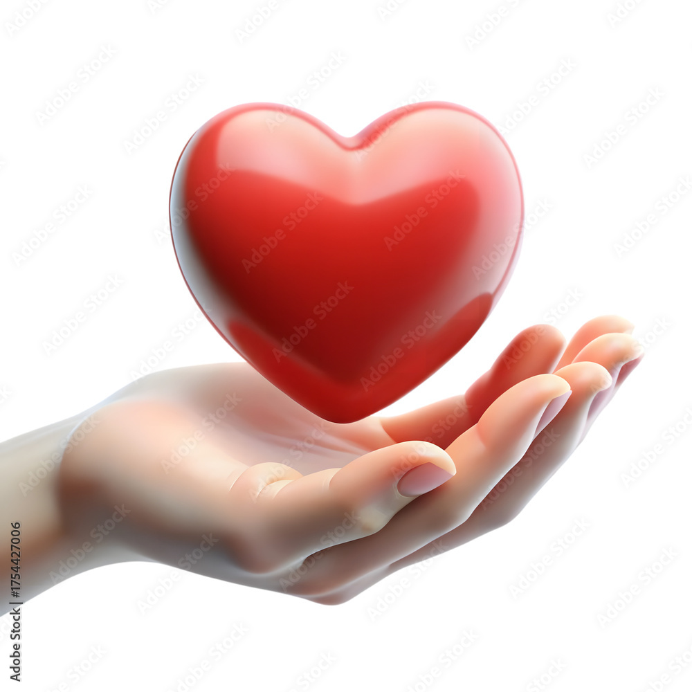 Fototapeta premium Hand holding a red heart isolated on transparent background