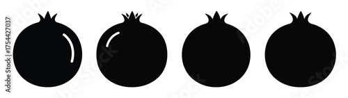 pomegranate minimal silhouette icon set. Hanukkah icons. black color and white background