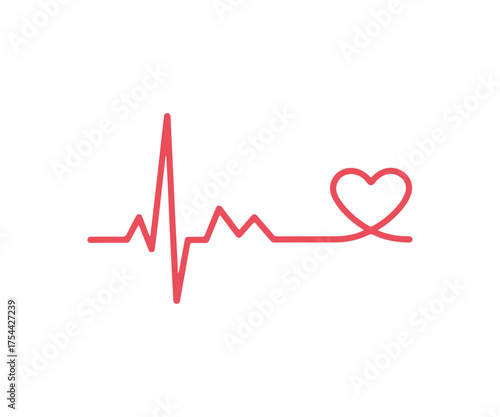 Heartbeat line with heart on white background