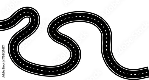 Wavy winding curves roads. Wavy Road top view. Journey traffic curved highway. Horizontal asphalt road template
