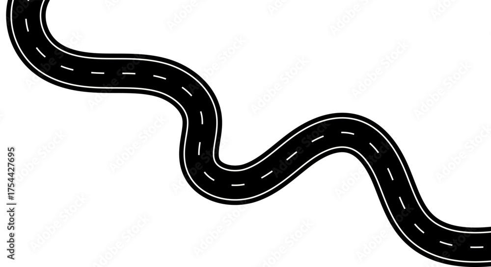 Fototapeta premium Wavy winding curves roads. Wavy Road top view. Horizontal asphalt road template. Journey traffic curved highway 