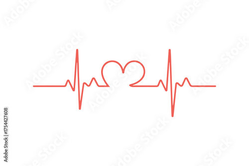 Heartbeat line with heart symbol on clean background