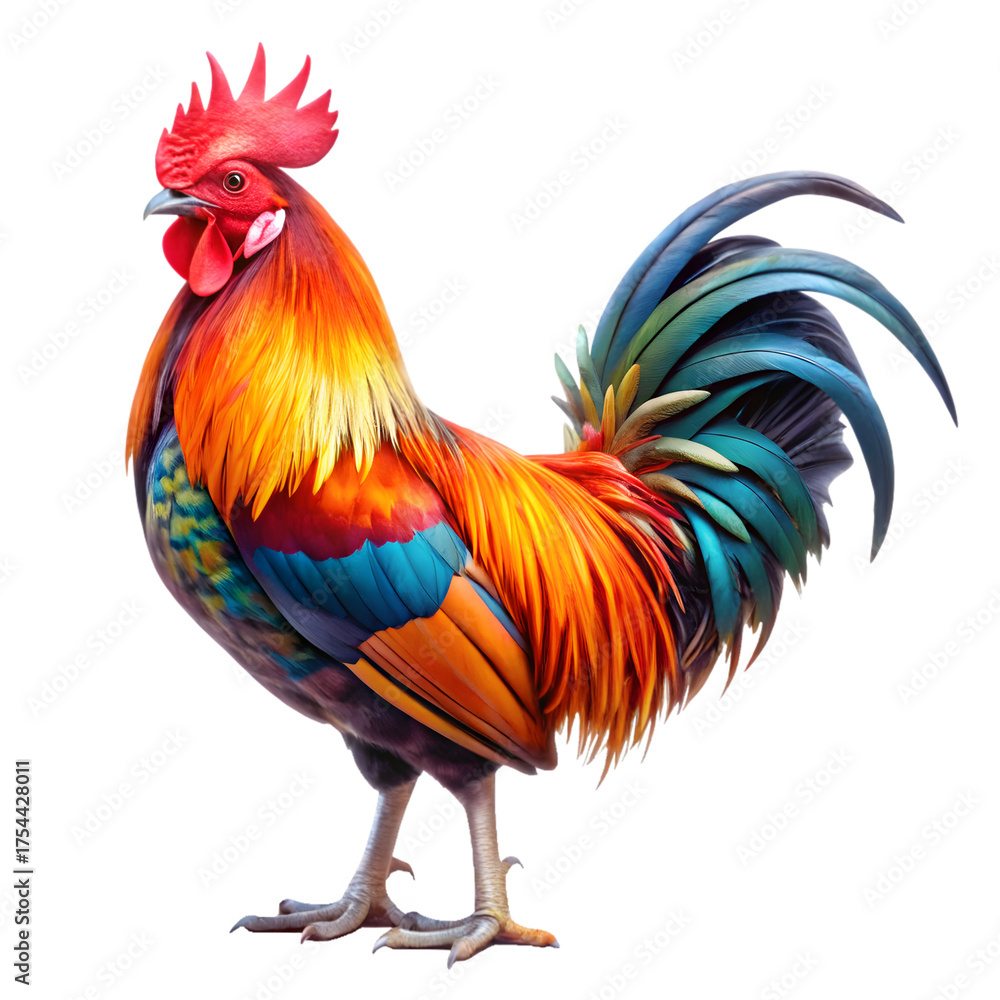 Fototapeta premium Colorful rooster isolated on transparent background