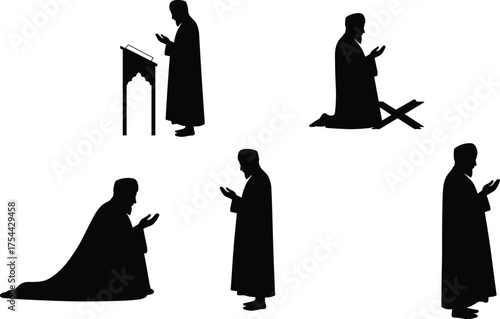 Muslim Man Silhouette Praying and Supplicating to Allah, Representing Islamic Faith, Spirituality, Devotion, and Religion

.