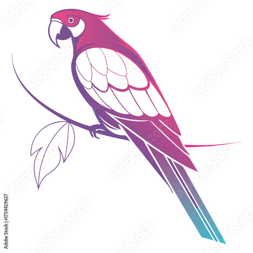 A vibrant and colorful parrot, tropical bird, digital art, smooth gradients, minimalist design, vector illustration, bold colors, geometric patterns, minimalist style
