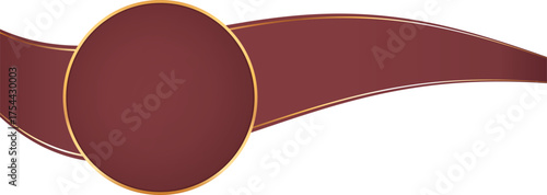 long dark red colored ribbon banner with gold frame and round label banner
