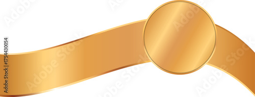 long gold colored ribbon banner with gold frame and round label banner
