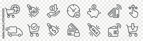 E-commerce icons set, such as delivery, online shopping, store, secure payment and and more.