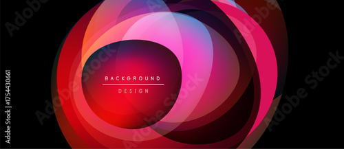Abstract layers create vibrant, flowing design. Pink, red, blue hues blend seamlessly. Text reads background design. Modern aesthetic.