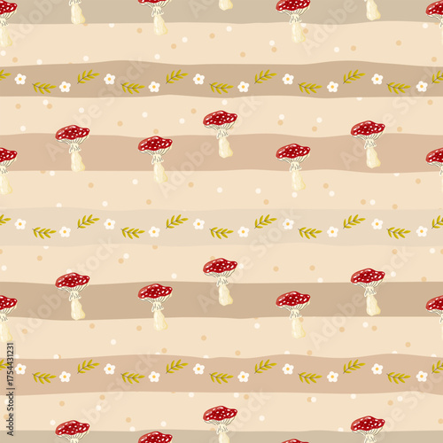 Obraz na plátne Vector seamless pattern with red fly agaric mushrooms and autumn leaves