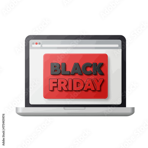 Black Friday Sale Advertisement on Laptop Screen for Online Shopping Deals.