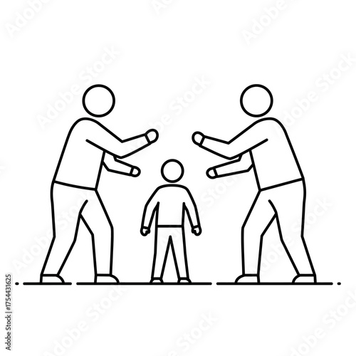 Line art icon of parents arguing over a small child.