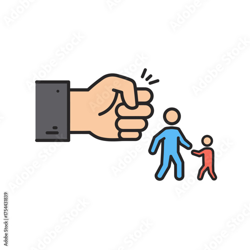 Threat to Family A Giant Fist Looms Over Parents and Child.