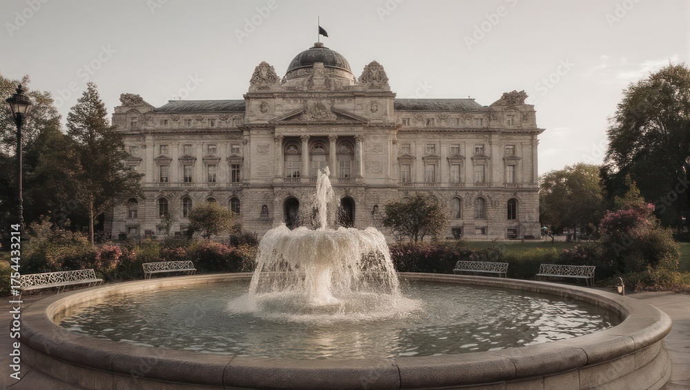 Obraz premium Grand building with fountain in foreground, a classic architectural scene.
