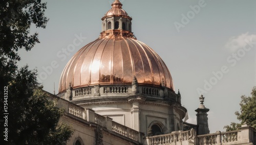 Gleaming Copper Dome of a Historic Building Under a Cloudy Sky.