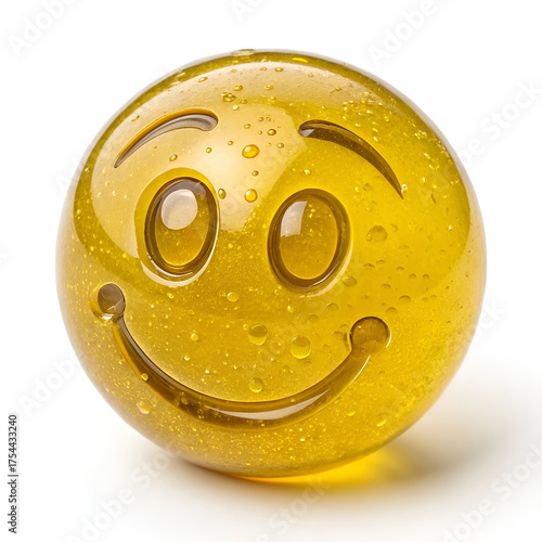 ultra detailed close up of a smiling emoji made of glossy material