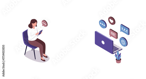 Isometric shopping scenes with people browsing and choosing clothes in a modern store