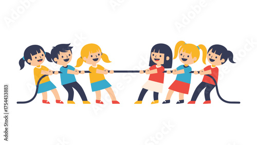 Kids Tug of War: A lively illustration captures a group of children engaged in an enthusiastic game of tug-of-war, showcasing teamwork and friendly competition.