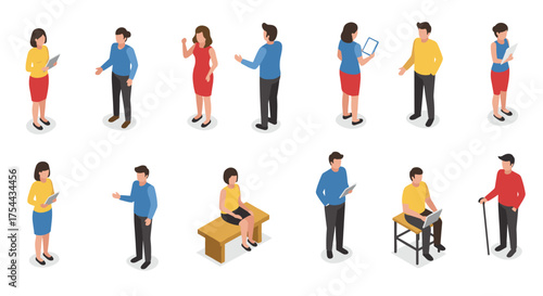 Minimalist caps in isometric style with diverse colors on isolated background