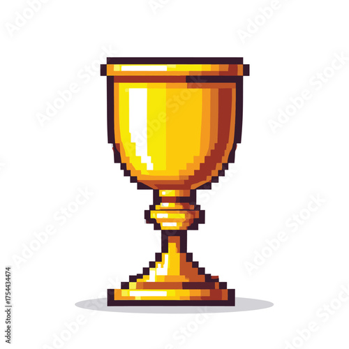 A pixelated golden chalice trophy with a shiny metallic finish.