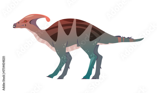 Extinct dinosaur from Hadrosauroidea family of species. Vector isolated Ornithopoda personage with claws and legs, long tail. Reptile dino from prehistoric times and period, fauna and wilderness