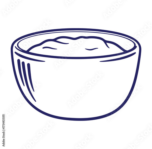 A simple hand drawn illustration of a bowl of creamy dip or sauce isolated on white
