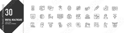 Digital Healthcare and MedTech Line Icons Vector Pack Editable Stroke