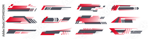Racing cars decals decoration, isolated set of empty stipes or stickers with flag. Vector in flat style, sports vehicle design logotype with checkered print and copy space for slogan, badges