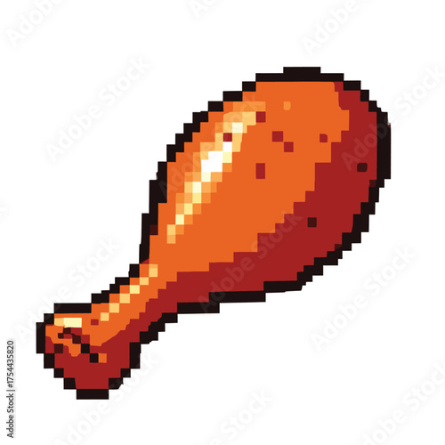 Pixel art illustration of a fried chicken leg on a white background.