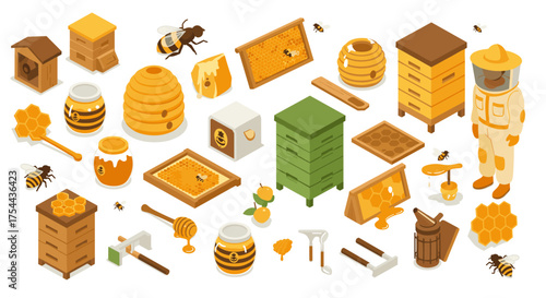 Isometric collection of stylish hats in various styles and colors
