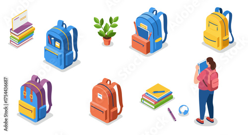 Isometric kitchen interior with stove, cabinets, and utensils in modern design