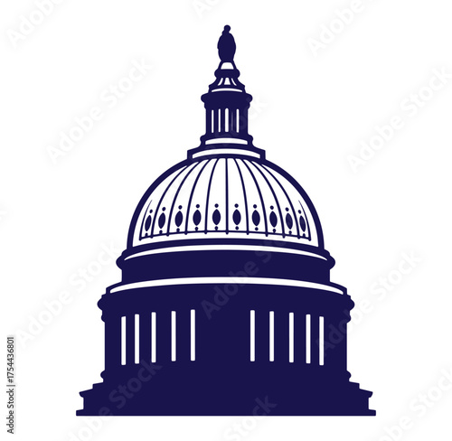 Silhouette vector illustration of the united states capitol building in navy blue