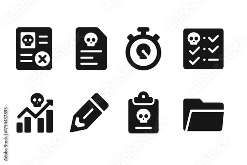 Death, danger solid icon set. Warning, risk identification, hazard symbols collection