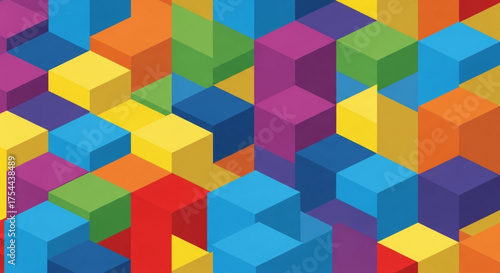Isometric cubes in a colorful pattern create a vibrant and playful background, perfect for adding a touch of fun and creativity to any design project