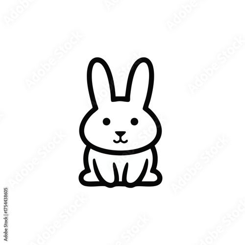 Adorable Simple Black Outline Cartoon Rabbit Sitting