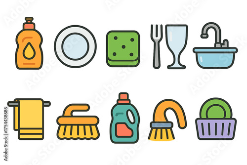 Kitchen essentials line icon set. Cleaning and cooking tools linear collection