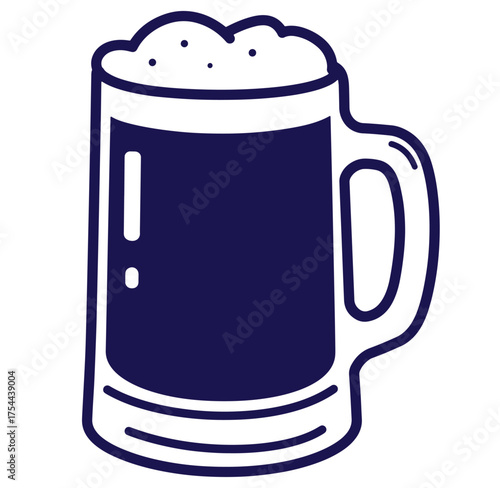 Simple vector illustration of a beer mug filled with dark beer and foamy head