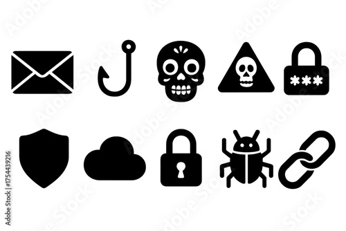 Security, privacy solid icon set. Cybersecurity, protection icons solid collection